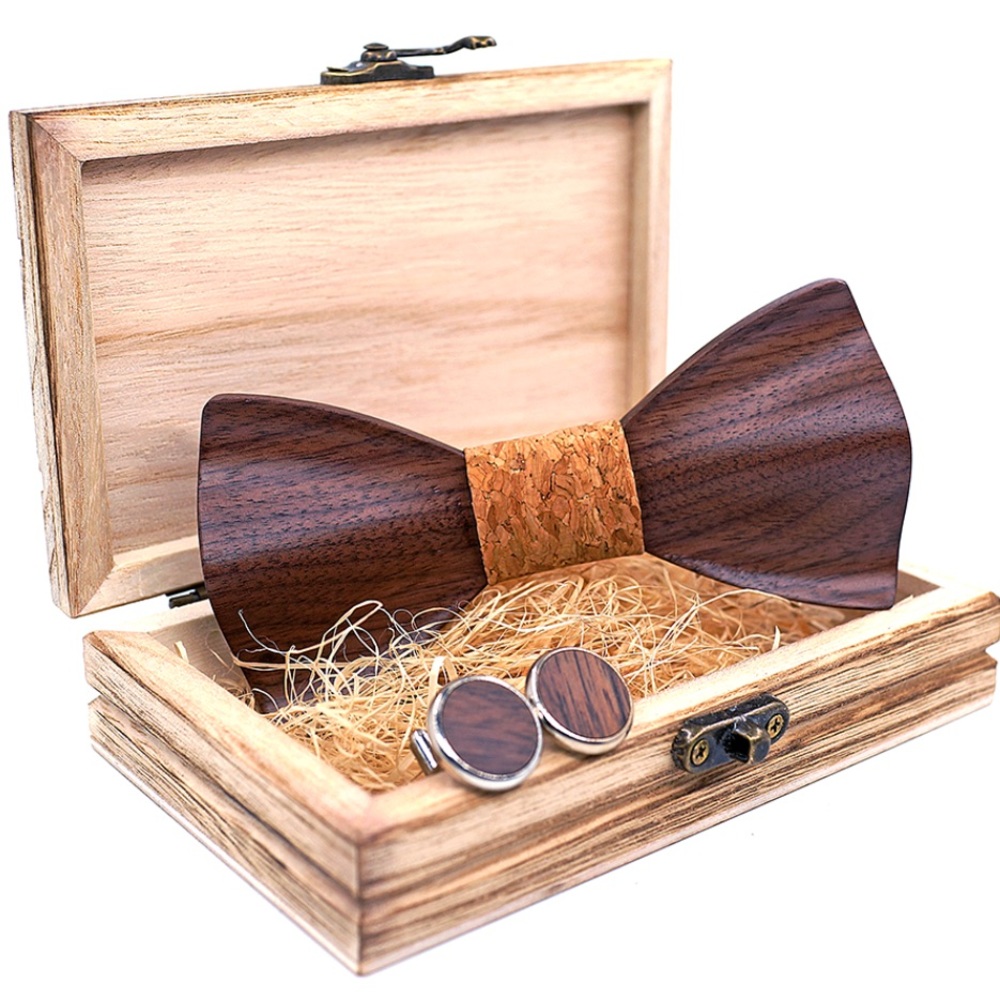 HandCarved KOA Wood BowTie Matching Cufflinks